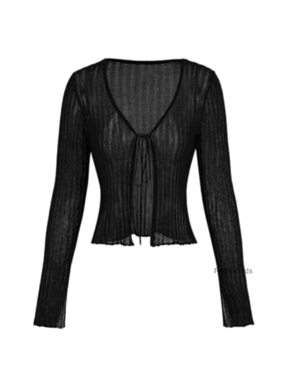 Women's Knit Cardigan Deep V Neck Tie Front Cropped Textured Sweater